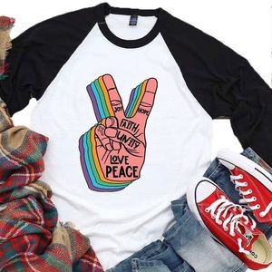 BNWT Peace & Unity Baseball Tee, Girls Size 12/14